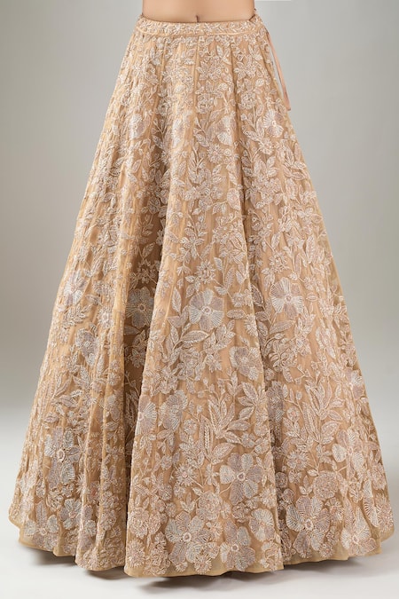 Buy_Kalighata_Gold Sequins, Embroidery, Beads V-neck Midaas Lehenga Set _Online_at_Aza_Fashions