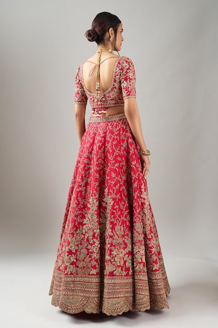 Kalighata Cherry Red Spring Fall Lehenga Set 