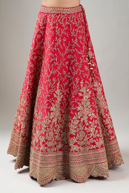 Buy_Kalighata_Red Sequins, Zari, Embroidery Cherry Spring Fall Lehenga Set _Online_at_Aza_Fashions