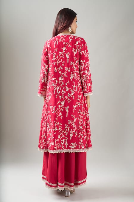 Anushree Reddy Red Kali Aari Work Kurta Set 