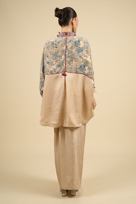 Shop Aseem Kapoor Beige Cotton Tassels, Embroidery High Neck, Collared Ecru Jacket Shirt Skirt Set at Aza Fashions Shop_Aseem Kapoor_Beige Cotton Tassels, Embroidery High Neck, Collared Ecru Jacket Shirt Skirt Set _at_Aza_Fashions