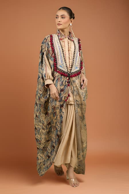 ASEEM KAPOOR Ecru Jacket Shirt Skirt Set 