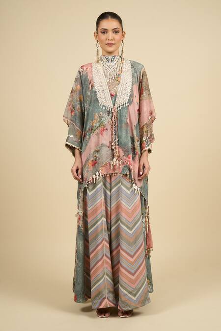 Aseem Kapoor Multi Color Tassels, Embroidery Open , Round Jacket And Trouser Set Online at Aza Fashions Aseem Kapoor_Multi Color Tassels, Embroidery Open , Round Jacket And Trouser Set _Online_at_Aza_Fashions