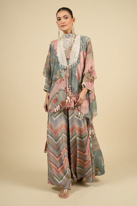 Shop Aseem Kapoor Multi Color Tassels, Embroidery Open , Round Jacket And Trouser Set Online at Aza Fashions Shop_Aseem Kapoor_Multi Color Tassels, Embroidery Open , Round Jacket And Trouser Set _Online_at_Aza_Fashions