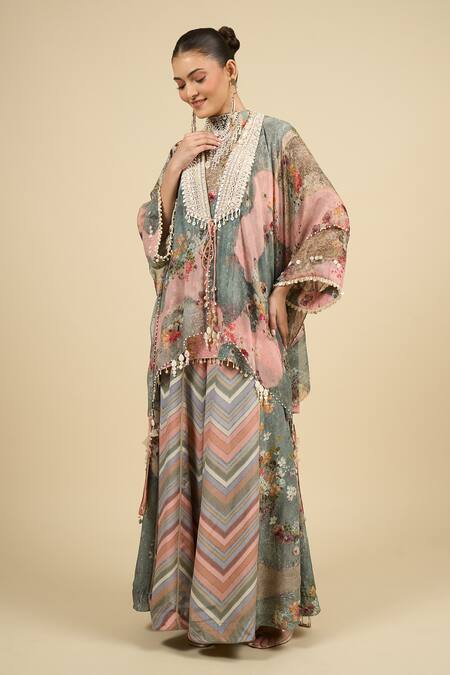 Aseem Kapoor Multi Color Tassels, Embroidery Open , Round Jacket And Trouser Set at Aza Fashions Aseem Kapoor_Multi Color Tassels, Embroidery Open , Round Jacket And Trouser Set _at_Aza_Fashions