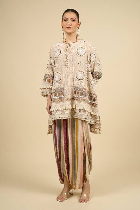 Aseem Kapoor Multi Color Embroidery Round Neck Kurta And Trouser Set Online at Aza Fashions Aseem Kapoor_Multi Color Embroidery Round Neck Kurta And Trouser Set _Online_at_Aza_Fashions