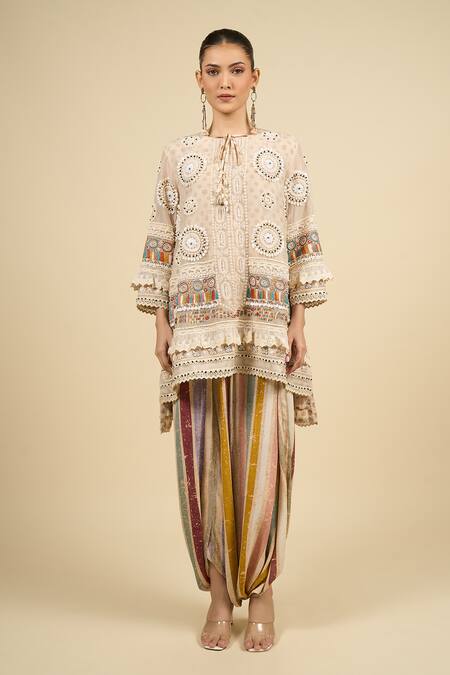 Shop Aseem Kapoor Multi Color Embroidery Round Neck Kurta And Trouser Set Online at Aza Fashions Shop_Aseem Kapoor_Multi Color Embroidery Round Neck Kurta And Trouser Set _Online_at_Aza_Fashions