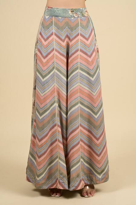 Aseem Kapoor Beige Embroidery Round Neck Ecru Kurta With Chevron Trouser Set Online at Aza Fashions Aseem Kapoor_Beige Embroidery Round Neck Ecru Kurta With Chevron Trouser Set _Online_at_Aza_Fashions