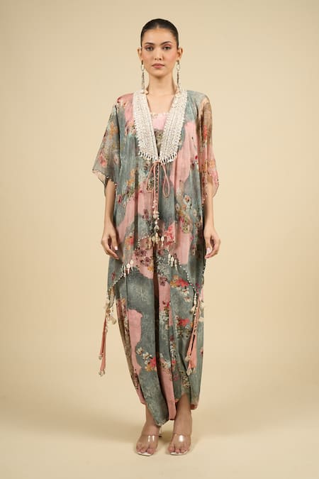 Aseem Kapoor Multi Color Beads Round Neck Printed Jacket And Trouser Set Online at Aza Fashions Aseem Kapoor_Multi Color Beads Round Neck Printed Jacket And Trouser Set _Online_at_Aza_Fashions