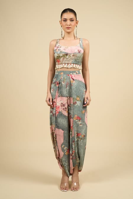 Buy Aseem Kapoor Multi Color Beads Round Neck Printed Jacket And Trouser Set Online at Aza Fashions Buy_Aseem Kapoor_Multi Color Beads Round Neck Printed Jacket And Trouser Set _Online_at_Aza_Fashions