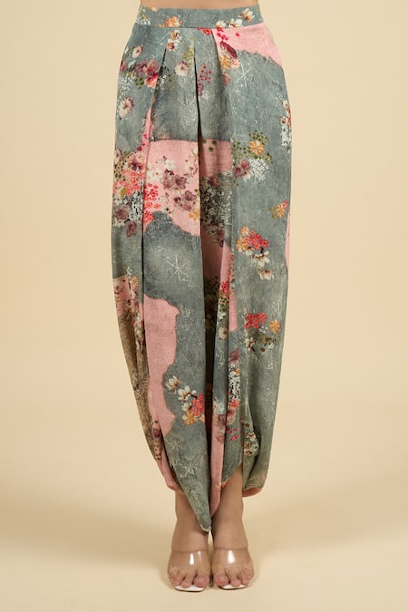 Aseem Kapoor Multi Color Beads Round Neck Printed Jacket And Trouser Set at Aza Fashions Aseem Kapoor_Multi Color Beads Round Neck Printed Jacket And Trouser Set _at_Aza_Fashions