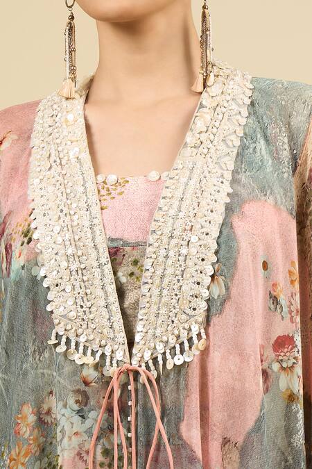 Buy Aseem Kapoor Multi Color Beads Round Neck Printed Jacket And Trouser Set Buy_Aseem Kapoor_Multi Color Beads Round Neck Printed Jacket And Trouser Set