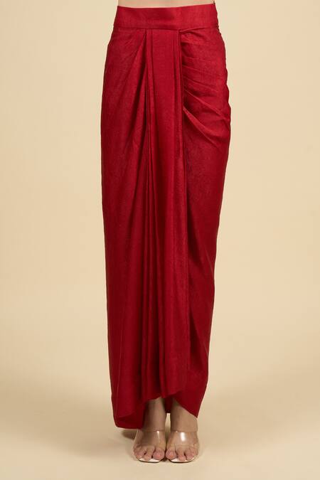 Buy_Aseem Kapoor_Maroon Tassels Round Neck Printed Jacket Skirt Set _Online_at_Aza_Fashions