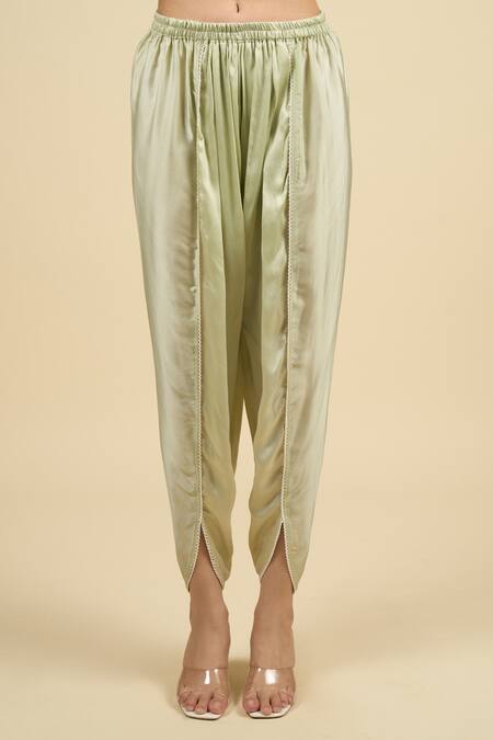 Buy_Sheetal Batra_Green Silk Sequins, Embroidery Round Neck Mint Kurta With Dhoti Pant _Online_at_Aza_Fashions