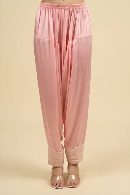 Sheetal Batra Pink Silk Embroidery Split V-neck Blush Short Kurta Salwar Set at Aza Fashions Sheetal Batra_Pink Silk Embroidery Split V-neck Blush Short Kurta Salwar Set _at_Aza_Fashions