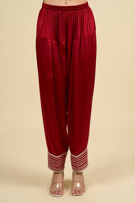 Sheetal Batra Red Chiffon Embroidery Split V-neck Short Kurta Salwar Set Online at Aza Fashions Sheetal Batra_Red Chiffon Embroidery Split V-neck Short Kurta Salwar Set _Online_at_Aza_Fashions