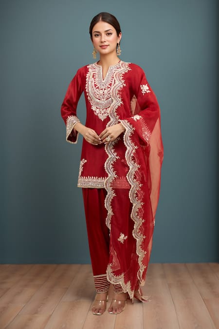 Sheetal Batra Red Short Kurta Salwar Set 