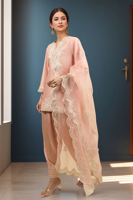 Sheetal Batra Off Rose Short Kurta Salwar Set 