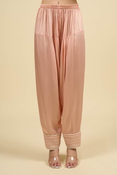 Sheetal Batra Pink Silk, Chiffon Embroidery Split V-neck Off Rose Short Kurta Salwar Set at Aza Fashions Sheetal Batra_Pink Silk, Chiffon Embroidery Split V-neck Off Rose Short Kurta Salwar Set _at_Aza_Fashions