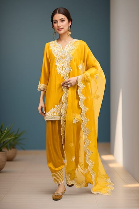 Sheetal Batra Mustard Short Kurta Salwar Set 