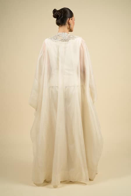 Anamika Khanna Ivory Silver Cape Palazzo Set 
