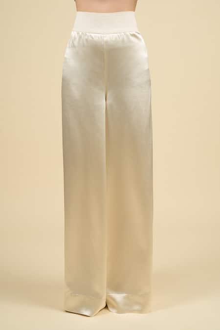 Shop_Anamika Khanna_Ivory Silk, Satin Embroidery V-neck Silver Cape Palazzo Set _Online_at_Aza_Fashions