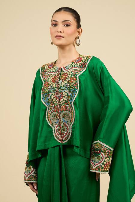 Anamika Khanna Green Emerald Embroidered Boxy Top And Skirt Set Online at Aza Fashions Anamika Khanna_Green Emerald Embroidered Boxy Top And Skirt Set _Online_at_Aza_Fashions
