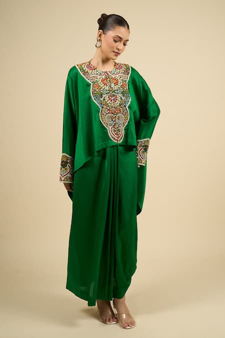 Buy Anamika Khanna Green Emerald Embroidered Boxy Top And Skirt Set Online at Aza Fashions Buy_Anamika Khanna_Green Emerald Embroidered Boxy Top And Skirt Set _Online_at_Aza_Fashions
