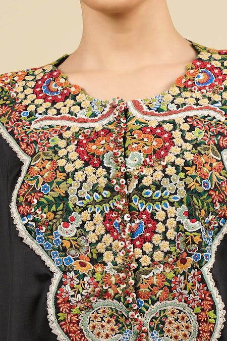 Buy_Anamika Khanna_Black Chiffon Embroidered Cape Top Dress Set