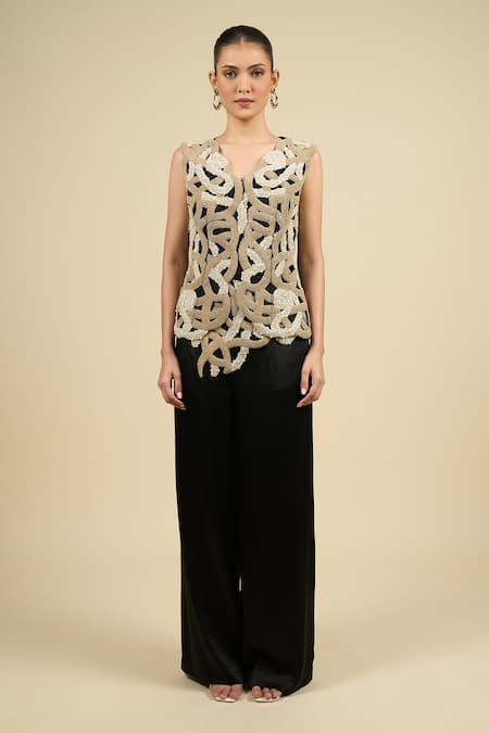 Shop Anamika Khanna Off White Chiffon Beads, Sequins V-neck Embroidered Cape Set Online at Aza Fashions Shop_Anamika Khanna_Off White Chiffon Beads, Sequins V-neck Embroidered Cape Set _Online_at_Aza_Fashions