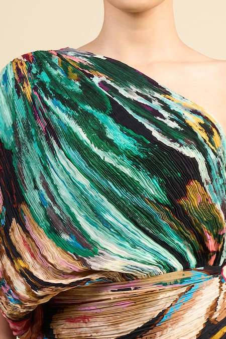 Saaksha & Kinni_Multi Color Cotton Tassels Asymmetric Mira Designer Dress _Online_at_Aza_Fashions