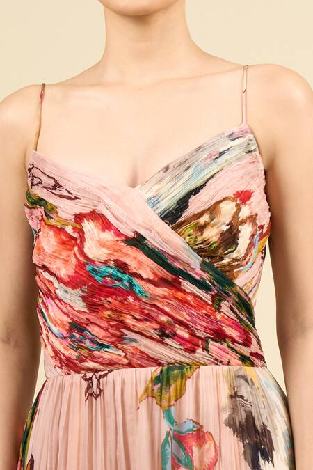 Buy Saaksha & Kinni Multi Color Chiffon V-neck Floral Print Harlow Dress Online at Aza Fashions Buy_Saaksha & Kinni_Multi Color Chiffon V-neck Floral Print Harlow Dress _Online_at_Aza_Fashions