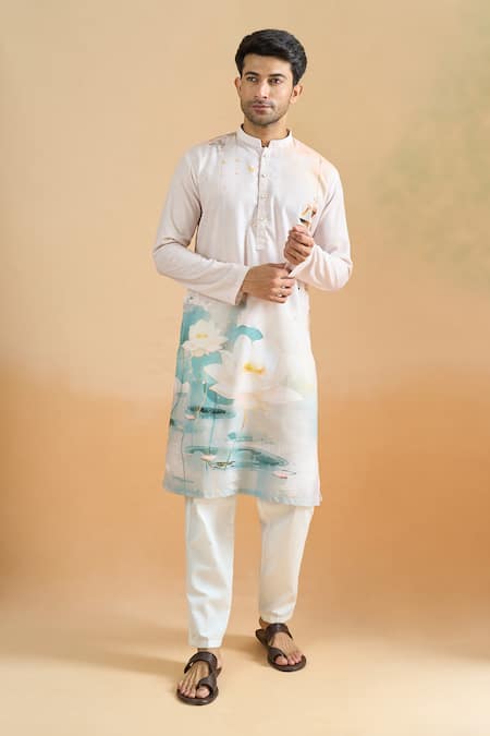 Arihant Rai Sinha_Beige Cotton Digital Printed Kurta Set _at_Aza_Fashions