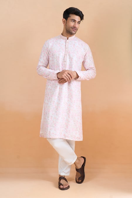 Buy Arihant Rai Sinha Pink Cotton Embroidery Floral Print Kurta Set Online at Aza Fashions Buy_Arihant Rai Sinha_Pink Cotton Embroidery Floral Print Kurta Set _Online_at_Aza_Fashions