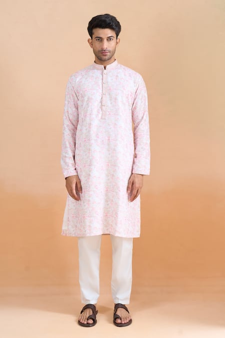 Arihant Rai Sinha Pink Cotton Embroidery Floral Print Kurta Set at Aza Fashions Arihant Rai Sinha_Pink Cotton Embroidery Floral Print Kurta Set _at_Aza_Fashions