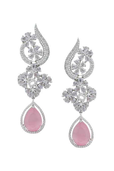 Shop_Nazaakat By Samara Singh_Pink American Diamond Earrings _at_Aza_Fashions