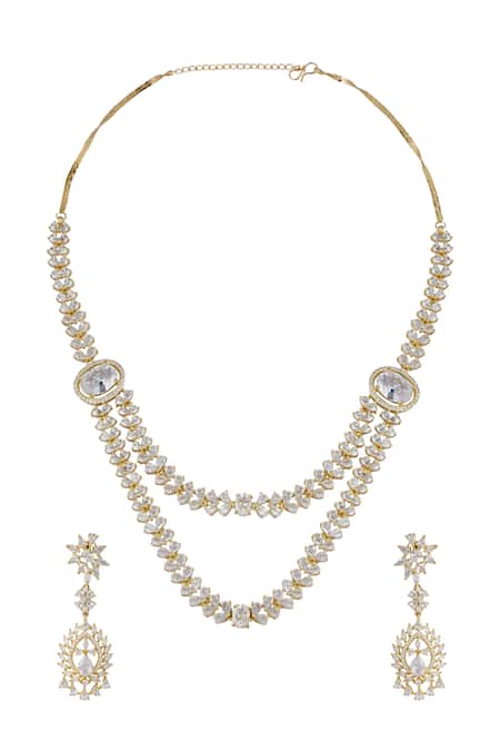 Shop Nazaakat By Samara Singh White American Diamond Jewelry Set at Aza Fashions Shop_Nazaakat By Samara Singh_White American Diamond Jewelry Set _at_Aza_Fashions