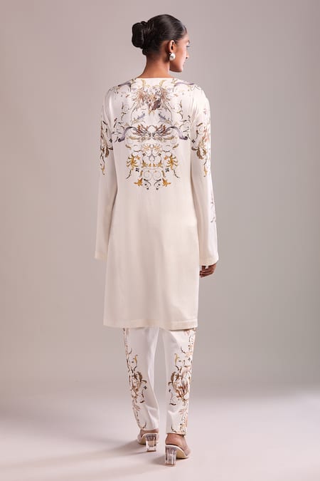 Shop AK-OK White Embroidery Round Neck Kurta And Pant Set at Aza Fashions Shop_AK-OK_White Embroidery Round Neck Kurta And Pant Set _at_Aza_Fashions