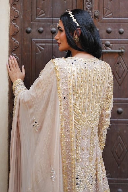 Shian Beige Embroidered Anarkali Set 