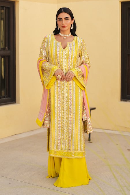Shian Sunshine Yellow Designer Kurta Sharara Set 