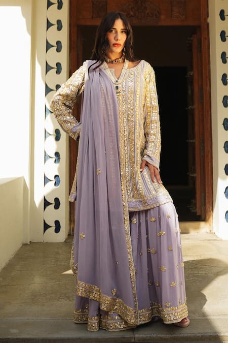 Shian Lavender Embroidered Kurta Gharara Set 