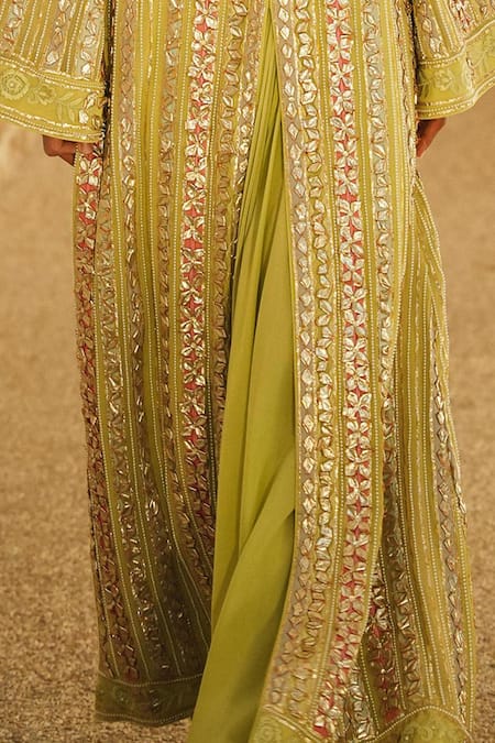 Buy_Shian_Mint Georgette Sequins, Embroidery V-neck Green Designer Jacket And Draped Skirt _Online_at_Aza_Fashions