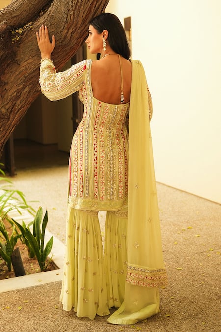 Shian Mint Green Embroidered Kurta Gharara Set 