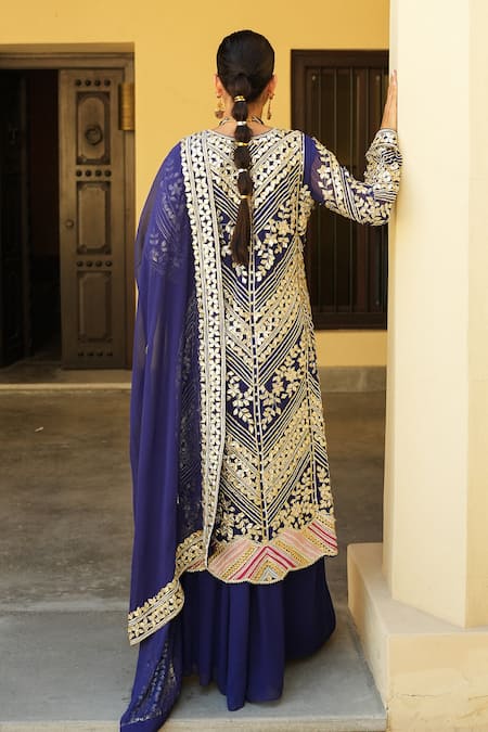 Shian Blue Embroidered Kurta Sharara Set 