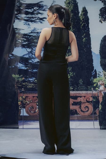 Pocket Stories Navy Blue Hand Embroidered Jumpsuit 