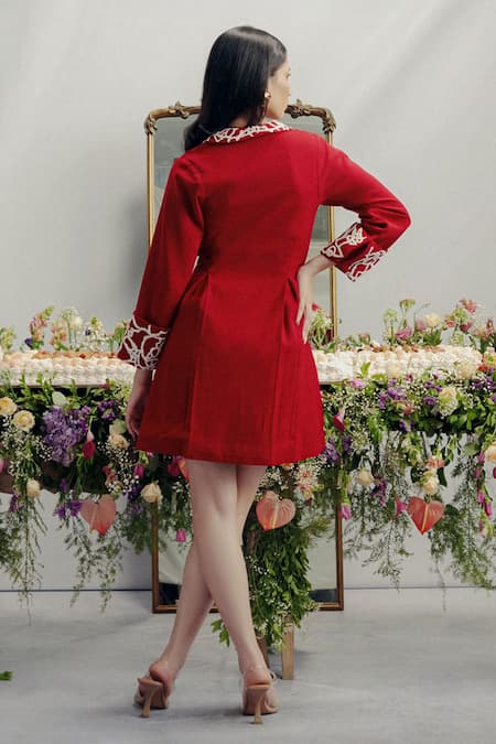 Pocket Stories Crimson Box Pleat Blazer Dress 