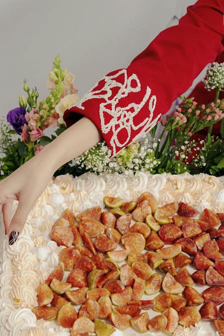 Buy Pocket Stories Maroon Microsuit Embroidery V-neck Crimson Box Pleat Blazer Dress Online at Aza Fashions Buy_Pocket Stories_Maroon Microsuit Embroidery V-neck Crimson Box Pleat Blazer Dress _Online_at_Aza_Fashions