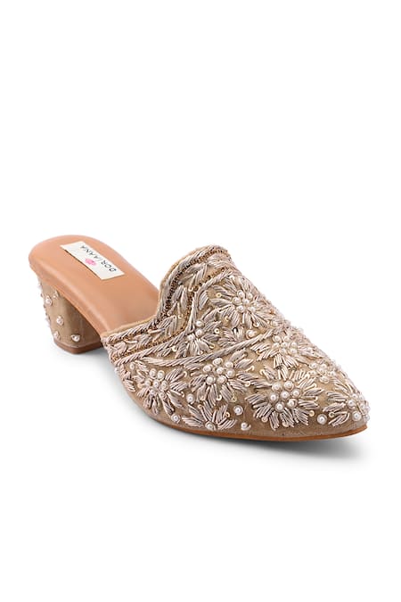 Doriaana Gold Embroidery, Beads Dull Designer Mules