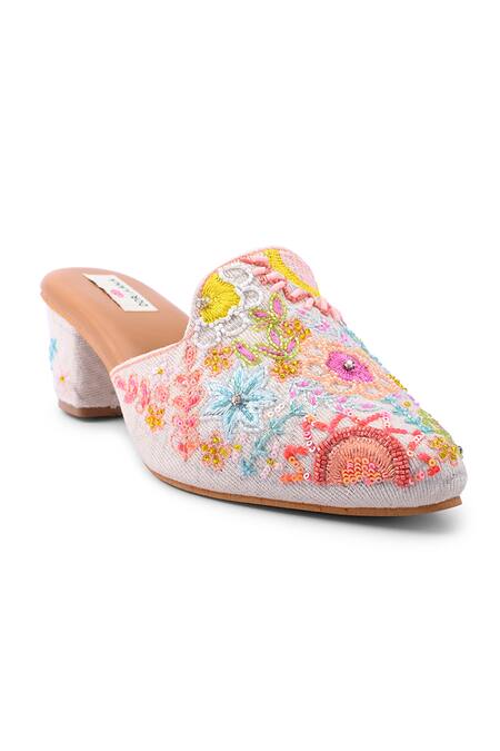 Buy_Doriaana_Multi Color Embroidery, Beads Designer Mules _Online_at_Aza_Fashions