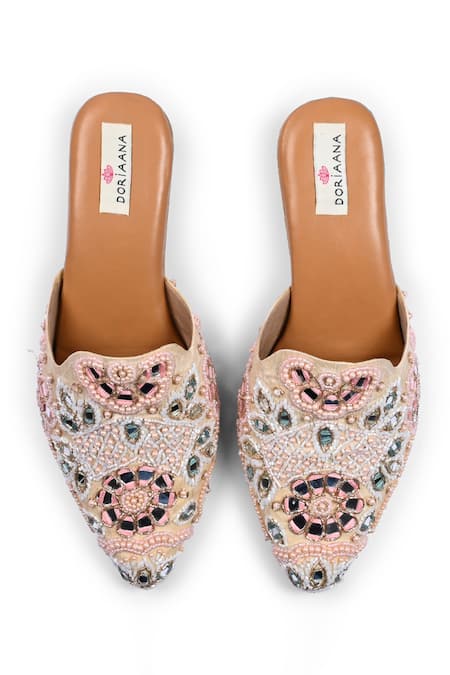 Doriaana Beige Designer Embellished Mules 